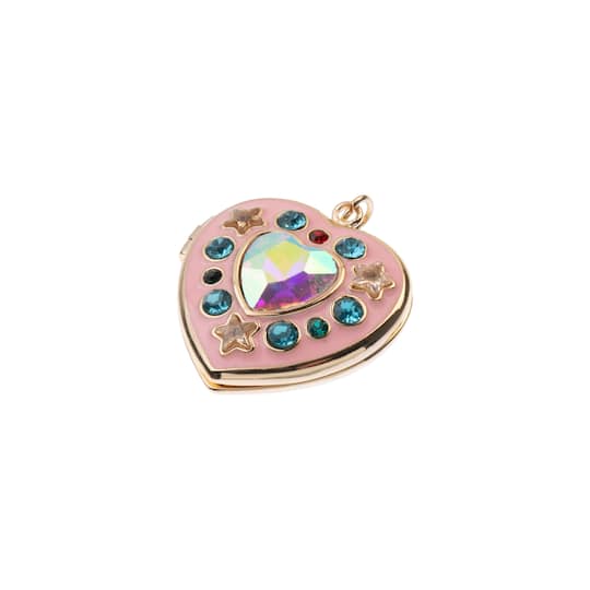 Gold & Pink Bejeweled Brass Heart Locket by Bead Landing™